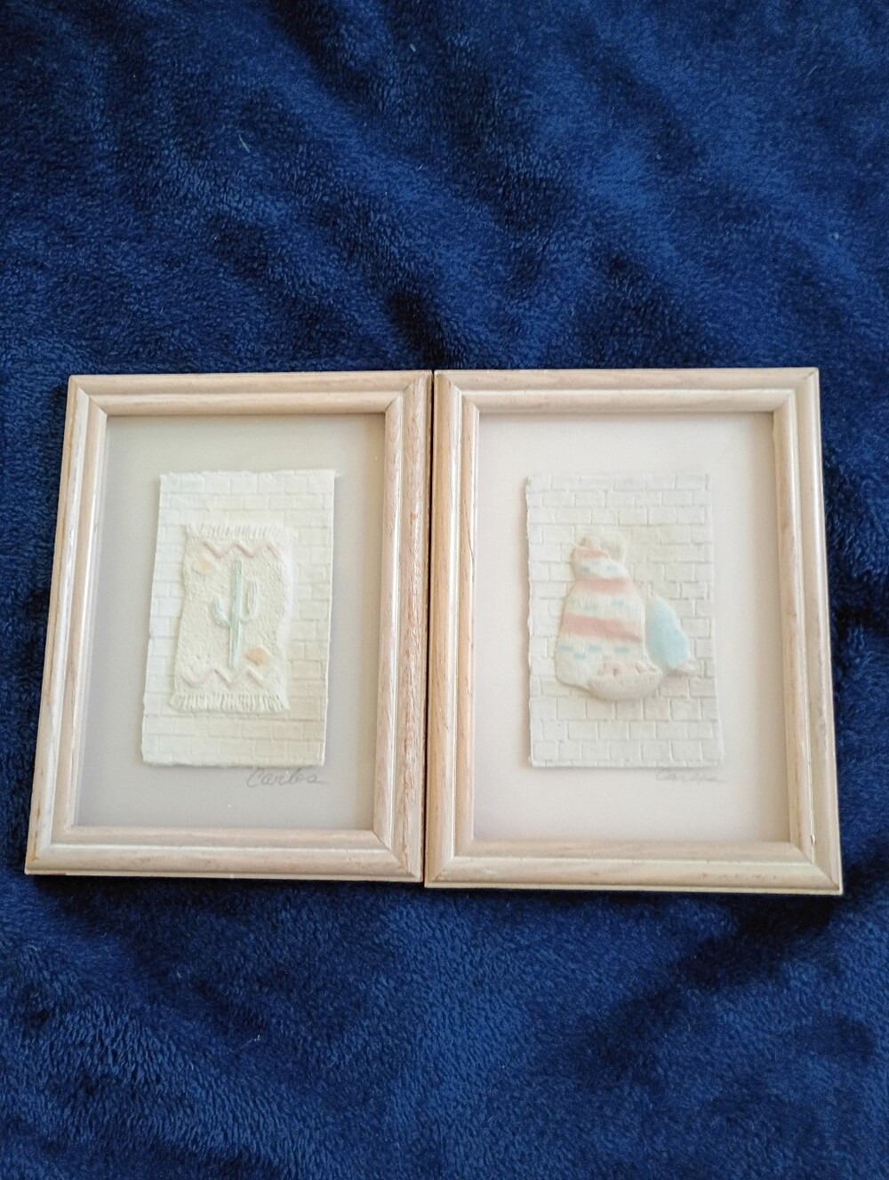 Vtg Figi Graphics Southwest Hand Cast Paper 3D Framed Art Set of 2 Signed 8x6